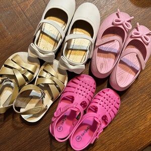 Gold, Cream, and Pink Kids Shoes Set
